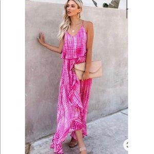 Vici Pink & White High Low Maxi Dress Size Medium